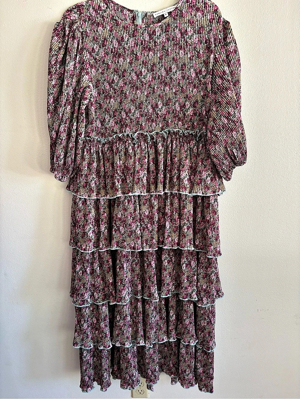 English Factory Floral Tiered Maxi Dress in Pink & Green Size XL